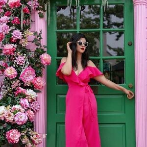 Zara Vibrant Pink Off-Shoulder Jumpsuit